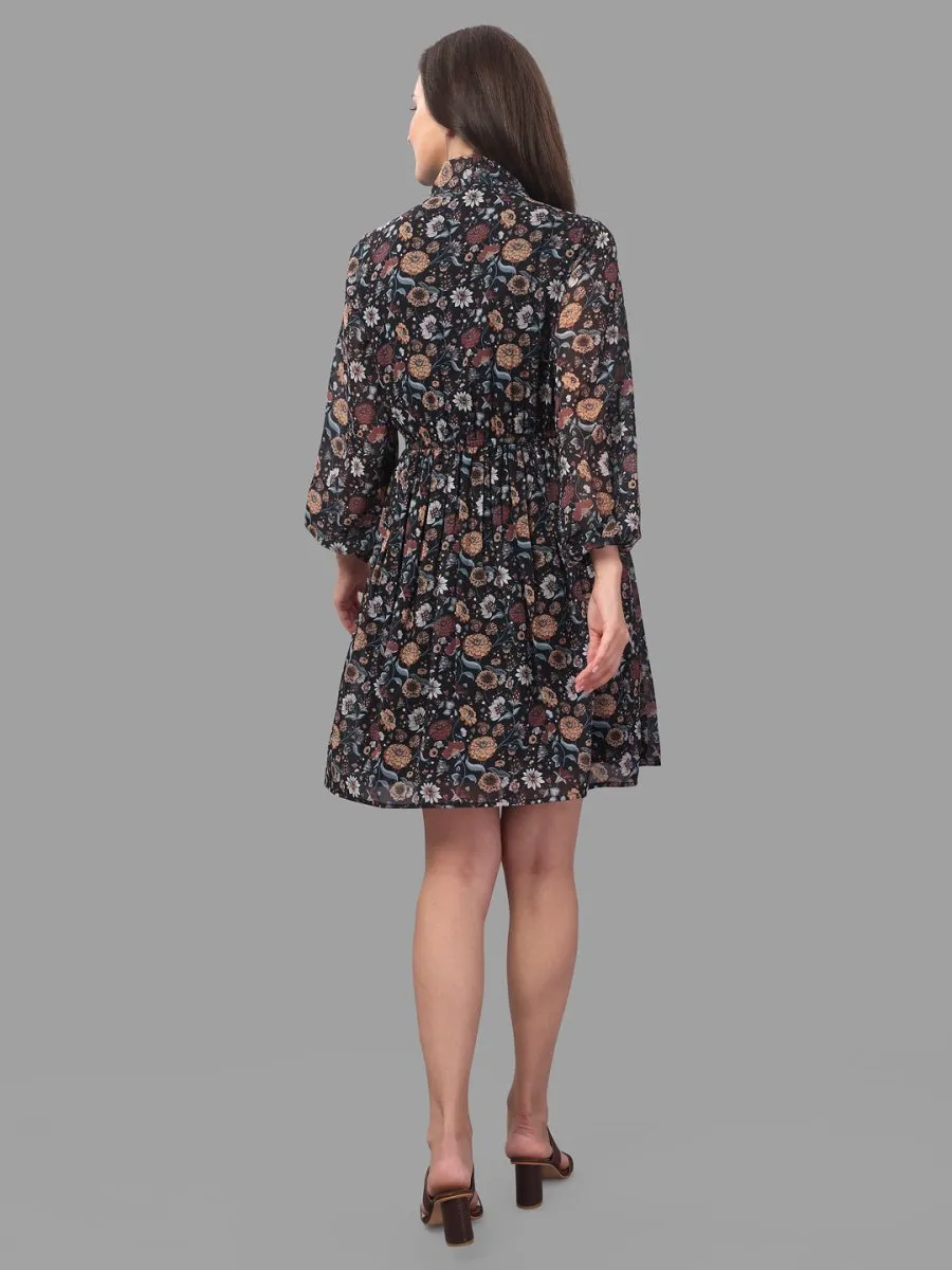 dresses for Women western wear floral Black