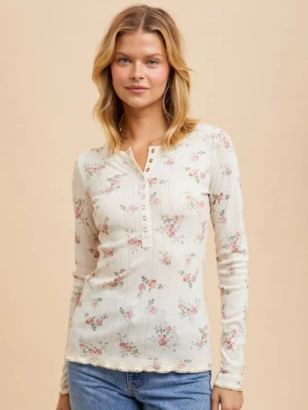 Dusty Rose Floral Henley
