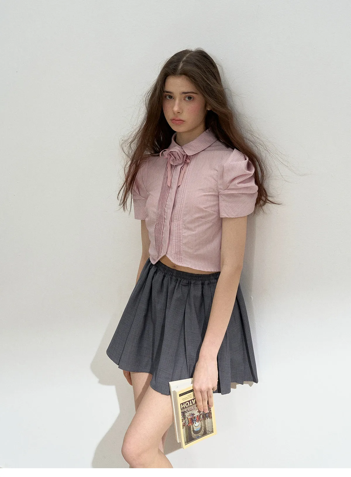 Elastic Waist Pleat Mini Skirt