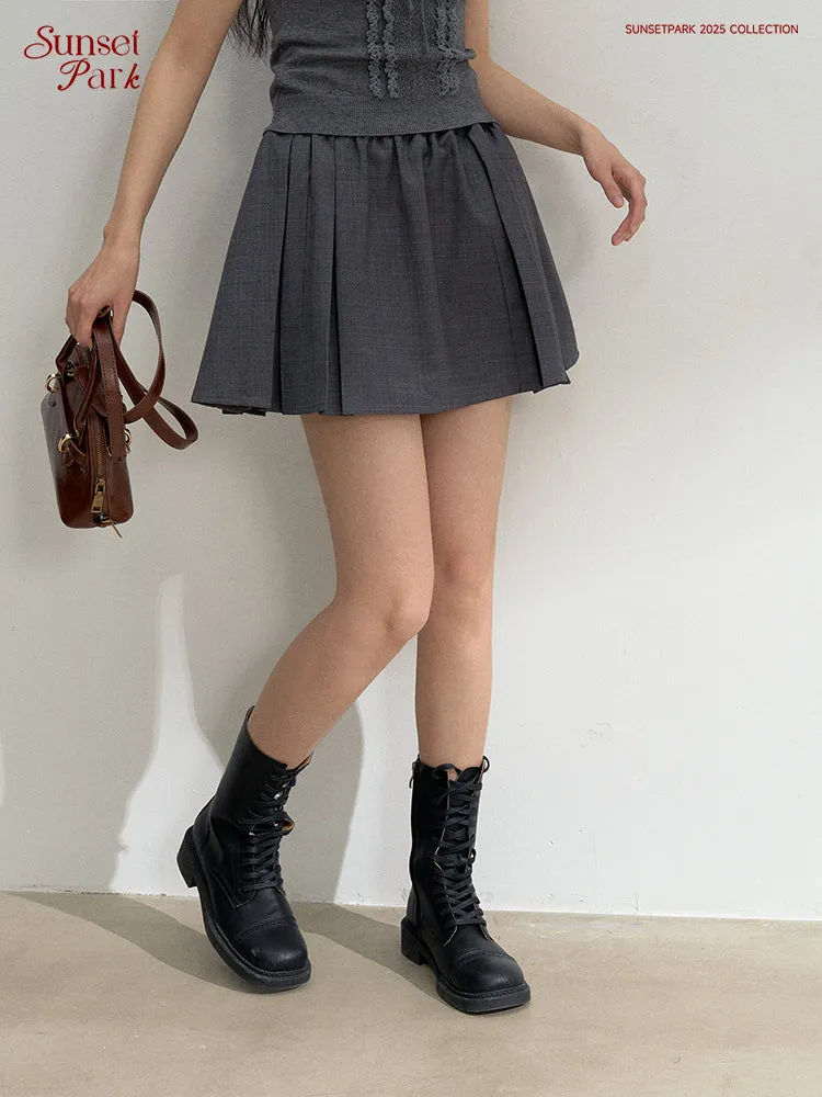 Elastic Waist Pleat Mini Skirt
