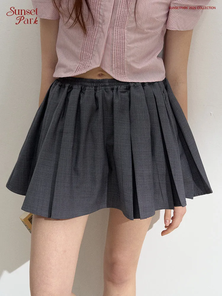 Elastic Waist Pleat Mini Skirt