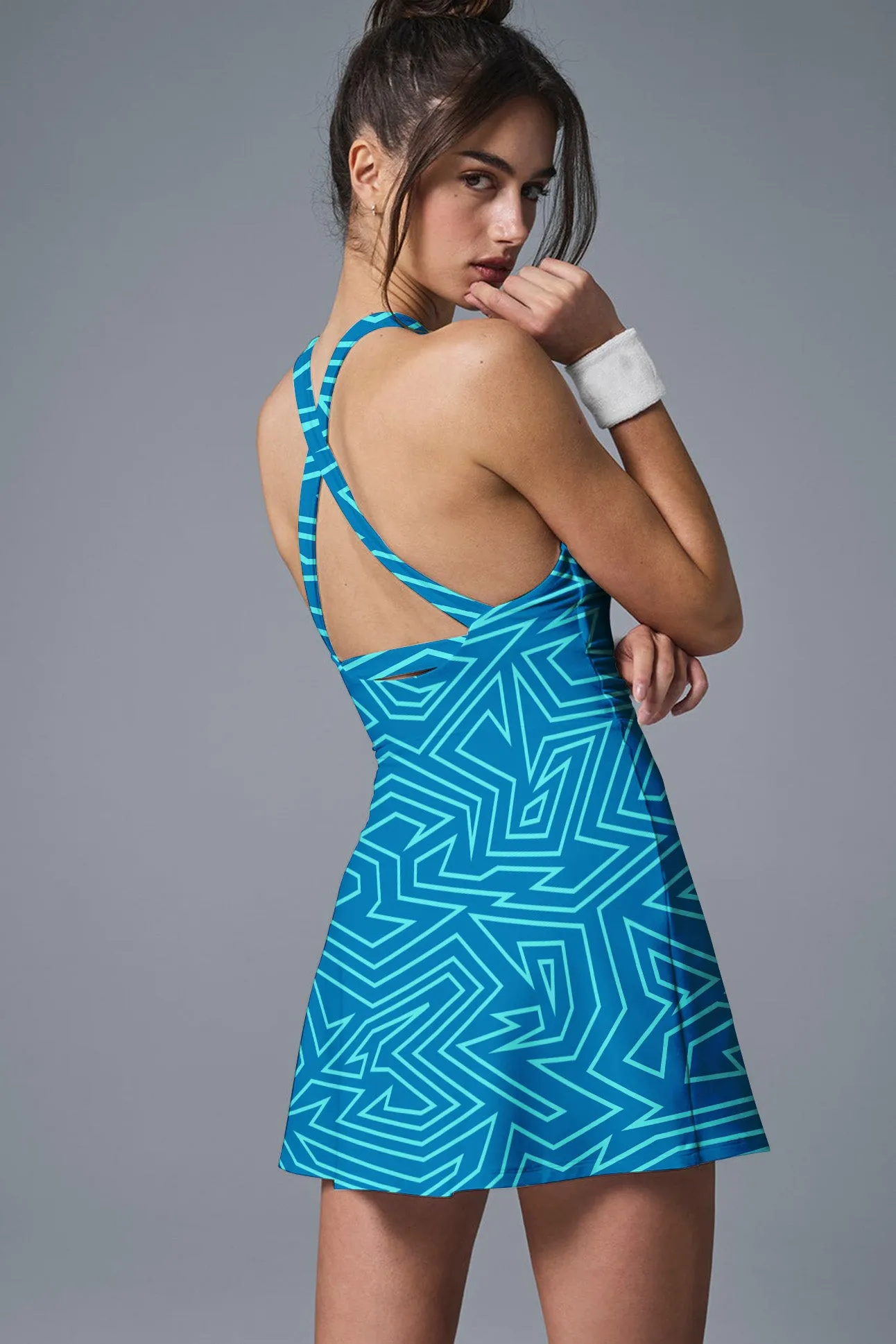 Electric Aqua Court Dress – Geometric Performance Tenniswear