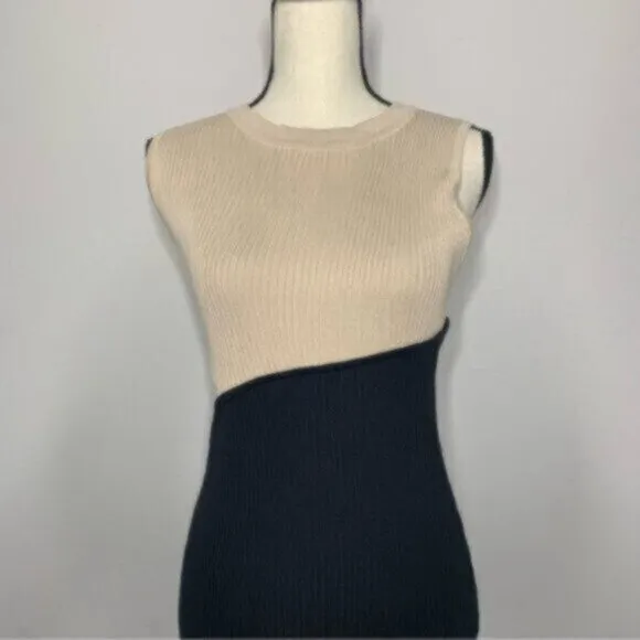 Elegant Crewneck Sleeveless Color Block Sexy Cut Out Bodycon Ribbed Midi Dress