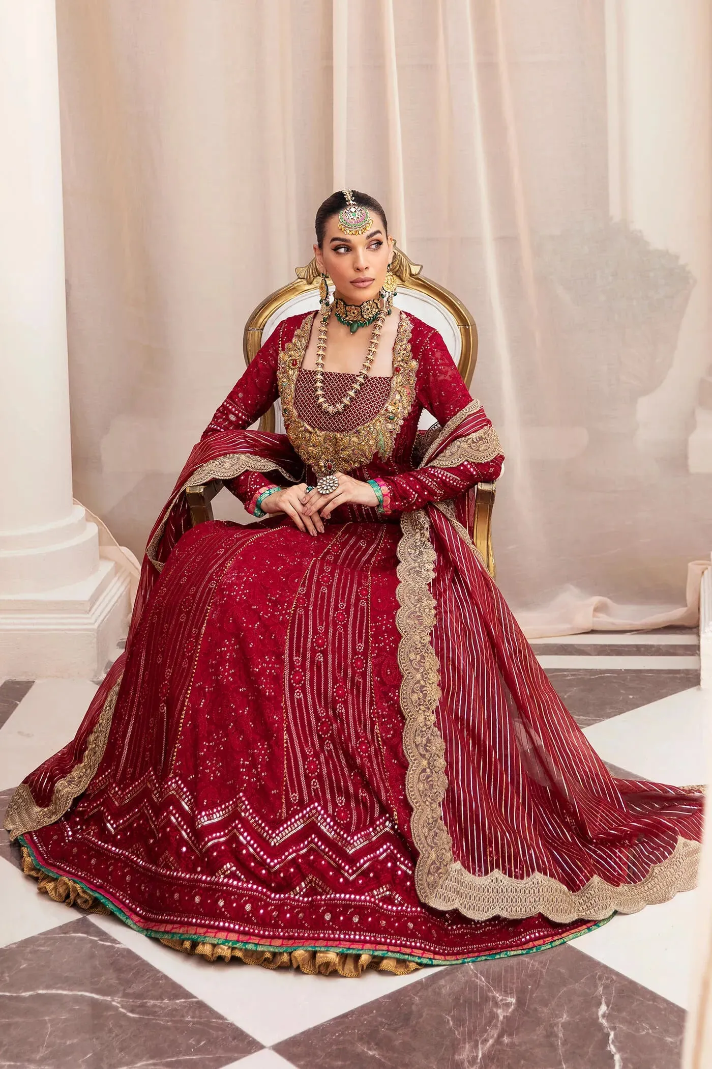 Elegant Deep Red embellished Pakistani Wedding Dress Frock Pishwas