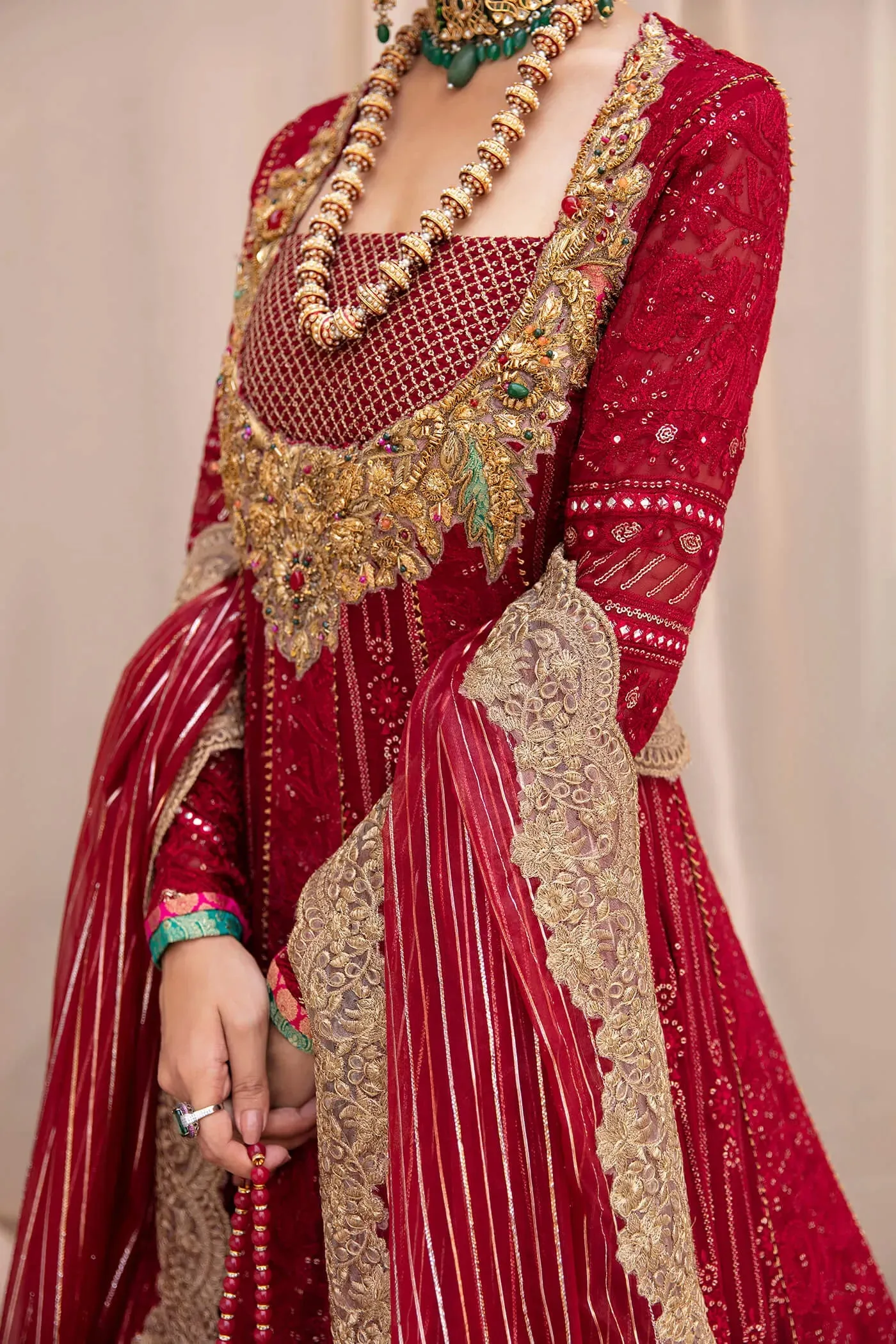 Elegant Deep Red embellished Pakistani Wedding Dress Frock Pishwas