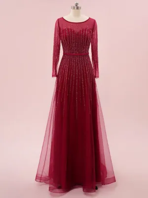 Elegant Mermaid Burgundy Long Sleeves Maxi Long Party Prom Dresses,Evening Dress,13306