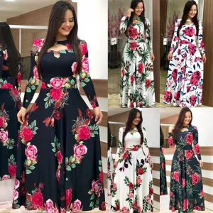 Elegant Spring Autumn Casual Bohmia Flower Maxi Dresses