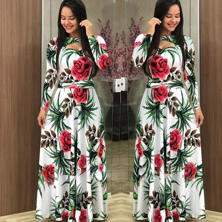Elegant Spring Autumn Casual Bohmia Flower Maxi Dresses