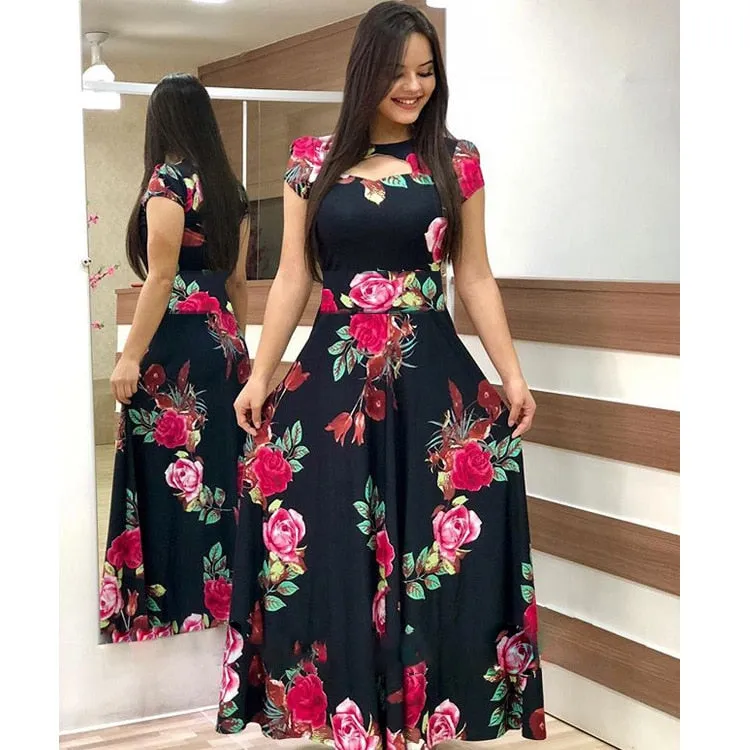 Elegant Spring Autumn Casual Bohmia Flower Maxi Dresses