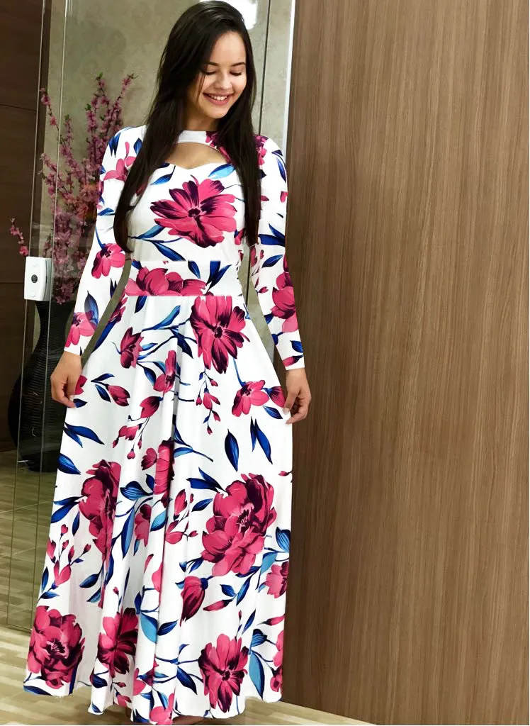 Elegant Spring Autumn Casual Bohmia Flower Maxi Dresses