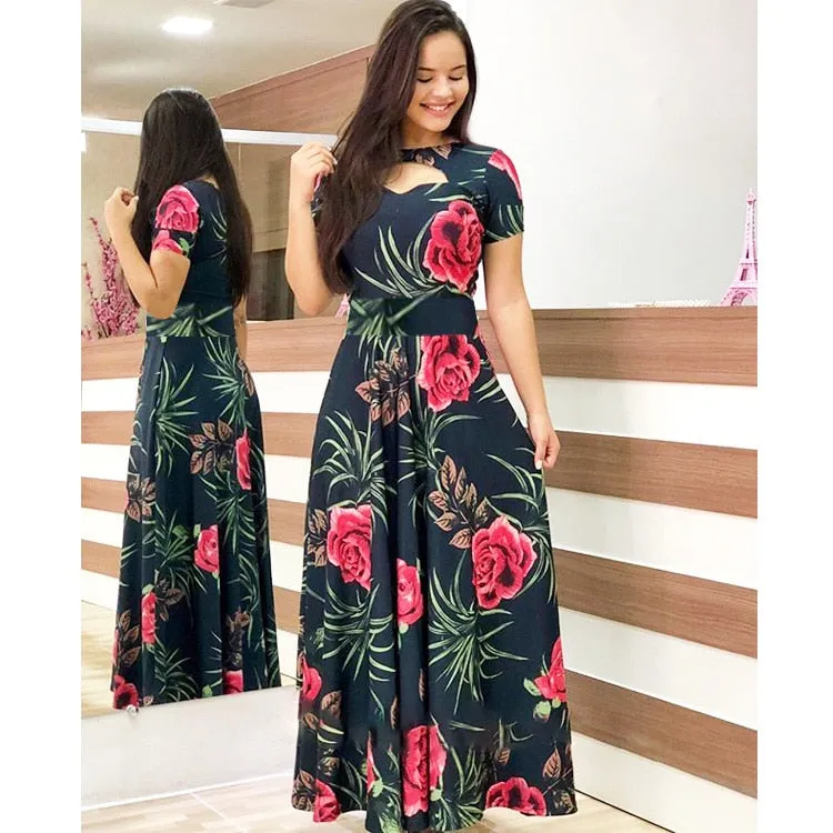 Elegant Spring Autumn Casual Bohmia Flower Maxi Dresses