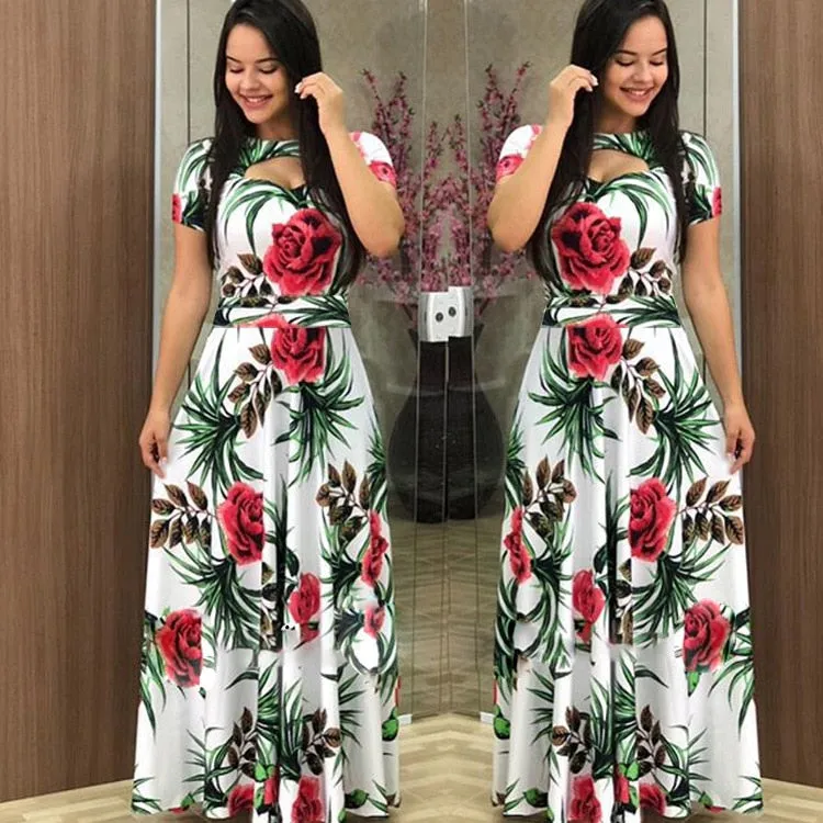 Elegant Spring Autumn Casual Bohmia Flower Maxi Dresses