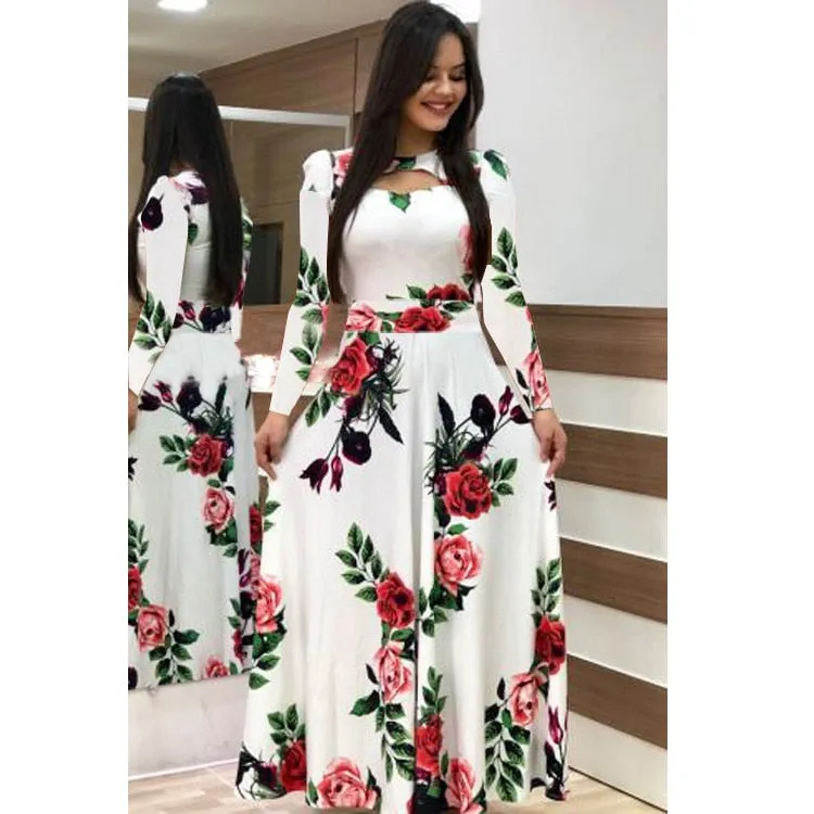 Elegant Spring Autumn Casual Bohmia Flower Maxi Dresses