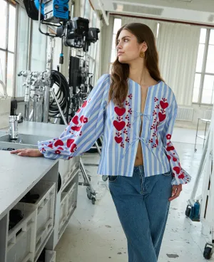 Elisabeth Top in Vintage Blue Stripes
