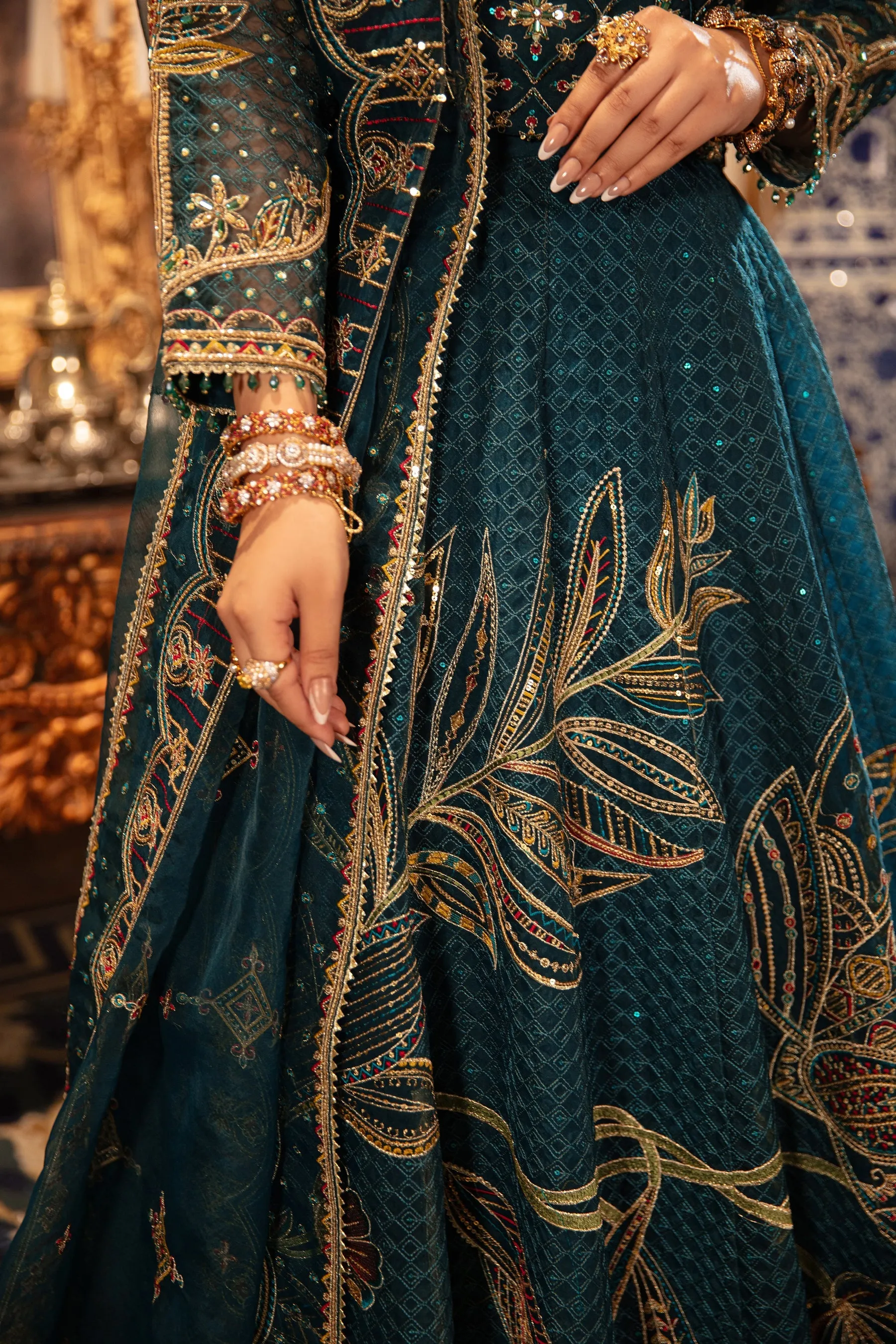 Embroidered Pakistani Wedding Dress Pishwas Style Frock Zinc Shade