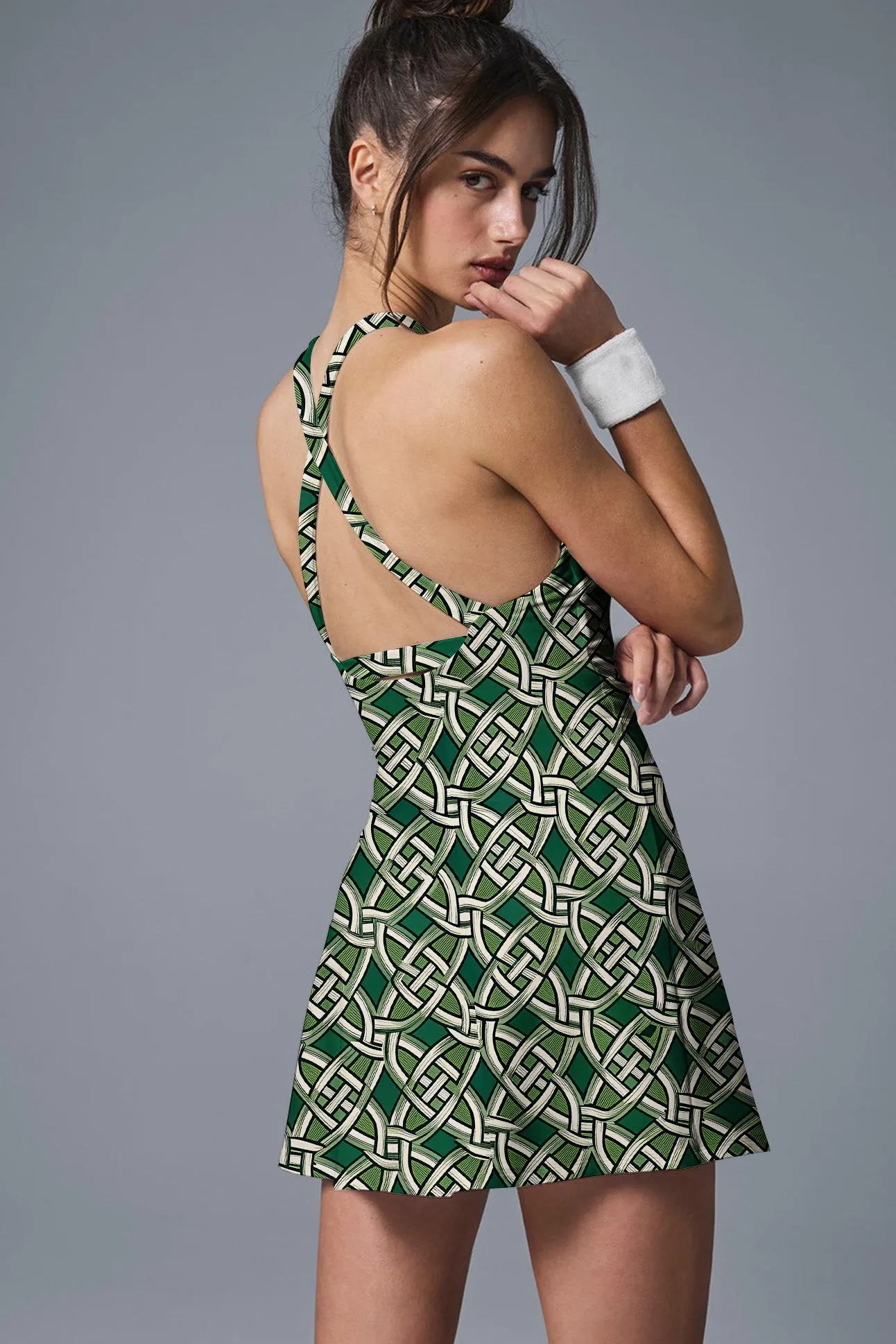 Emerald Gridlock – Geometric Court Dress