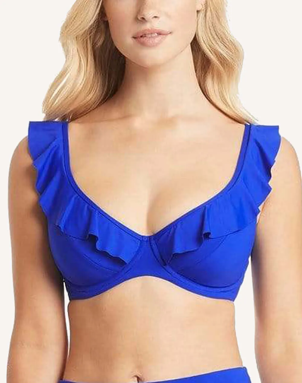 Essentials Cobalt Frill F Cup Bikini Top
