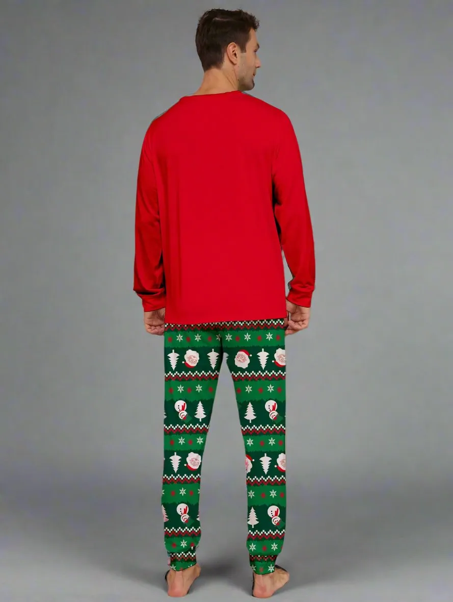 Family Matching Christmas Pajama Set - Festive Reindeer & Santa Print in Red & Green for Holiday Celebrations
