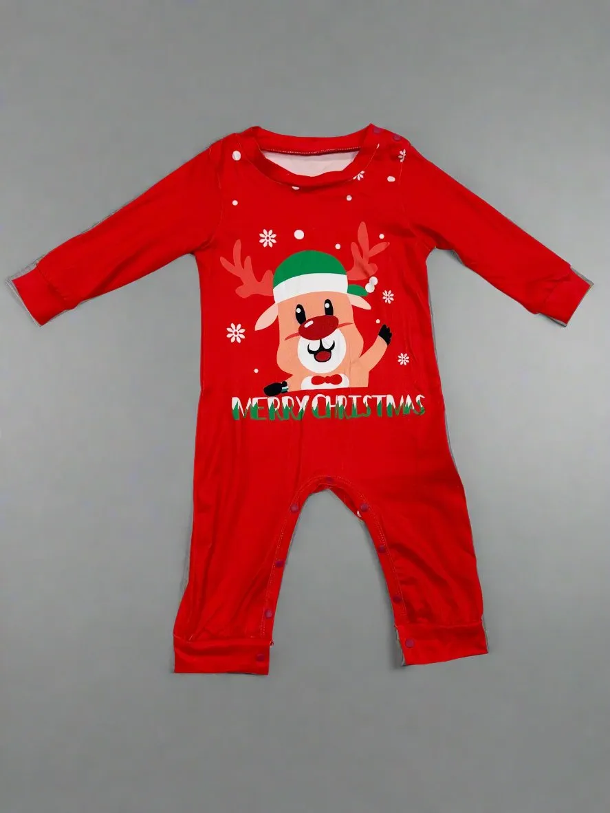 Family Matching Christmas Pajama Set - Festive Reindeer & Santa Print in Red & Green for Holiday Celebrations