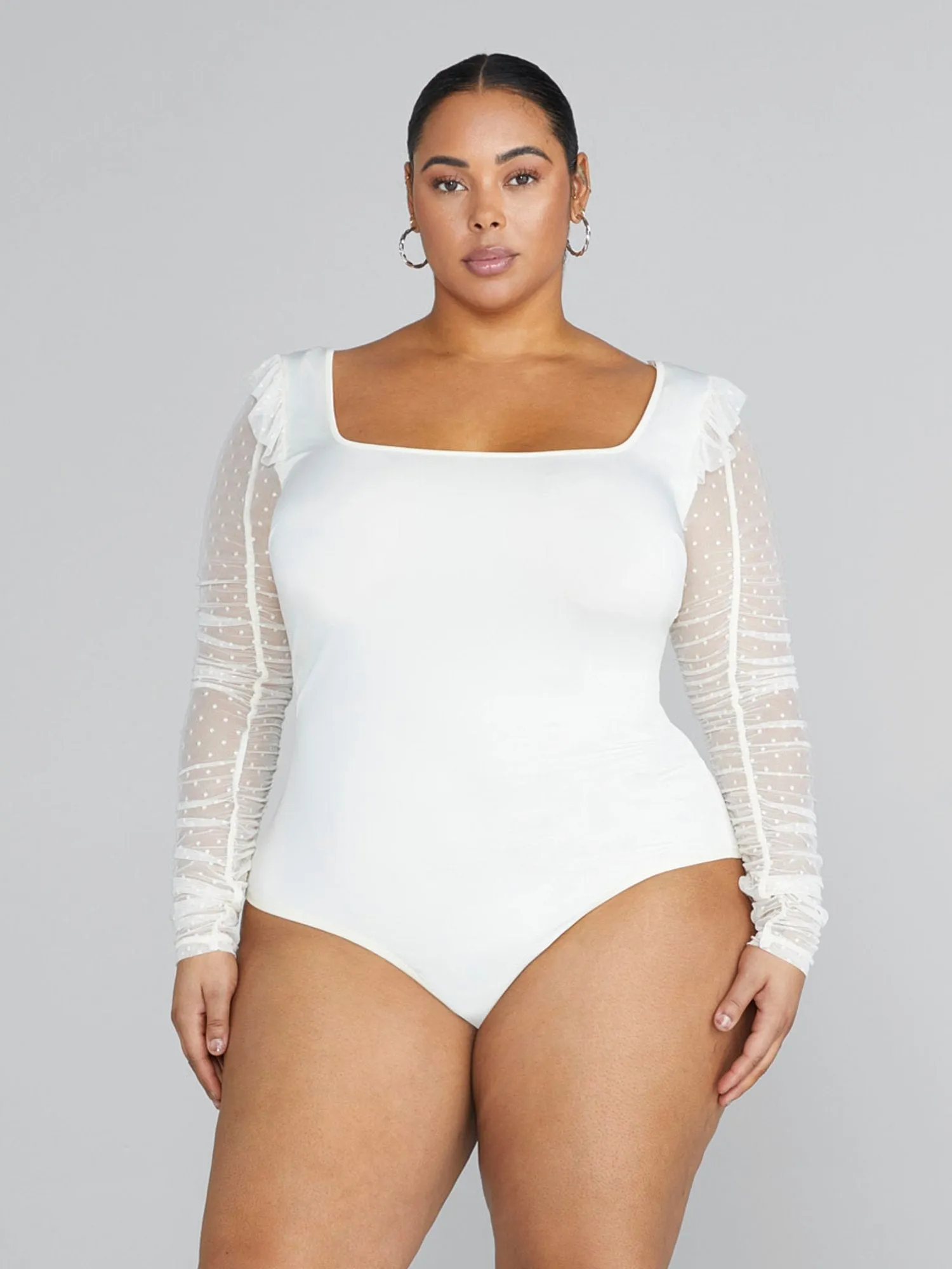 Fashion To Figure - Aisha Swiss Dot Sleeve Knit Bodysuit