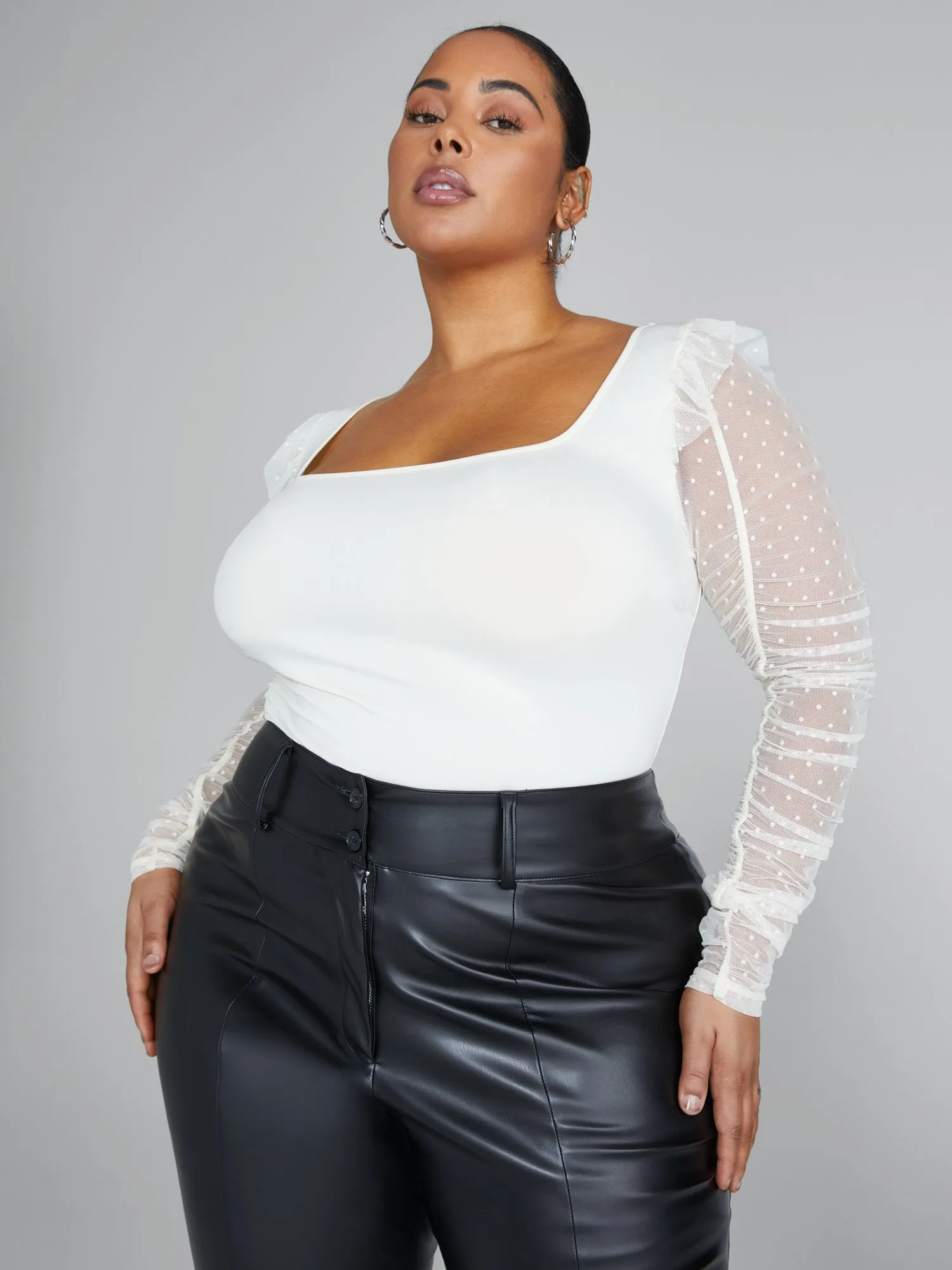 Fashion To Figure - Aisha Swiss Dot Sleeve Knit Bodysuit