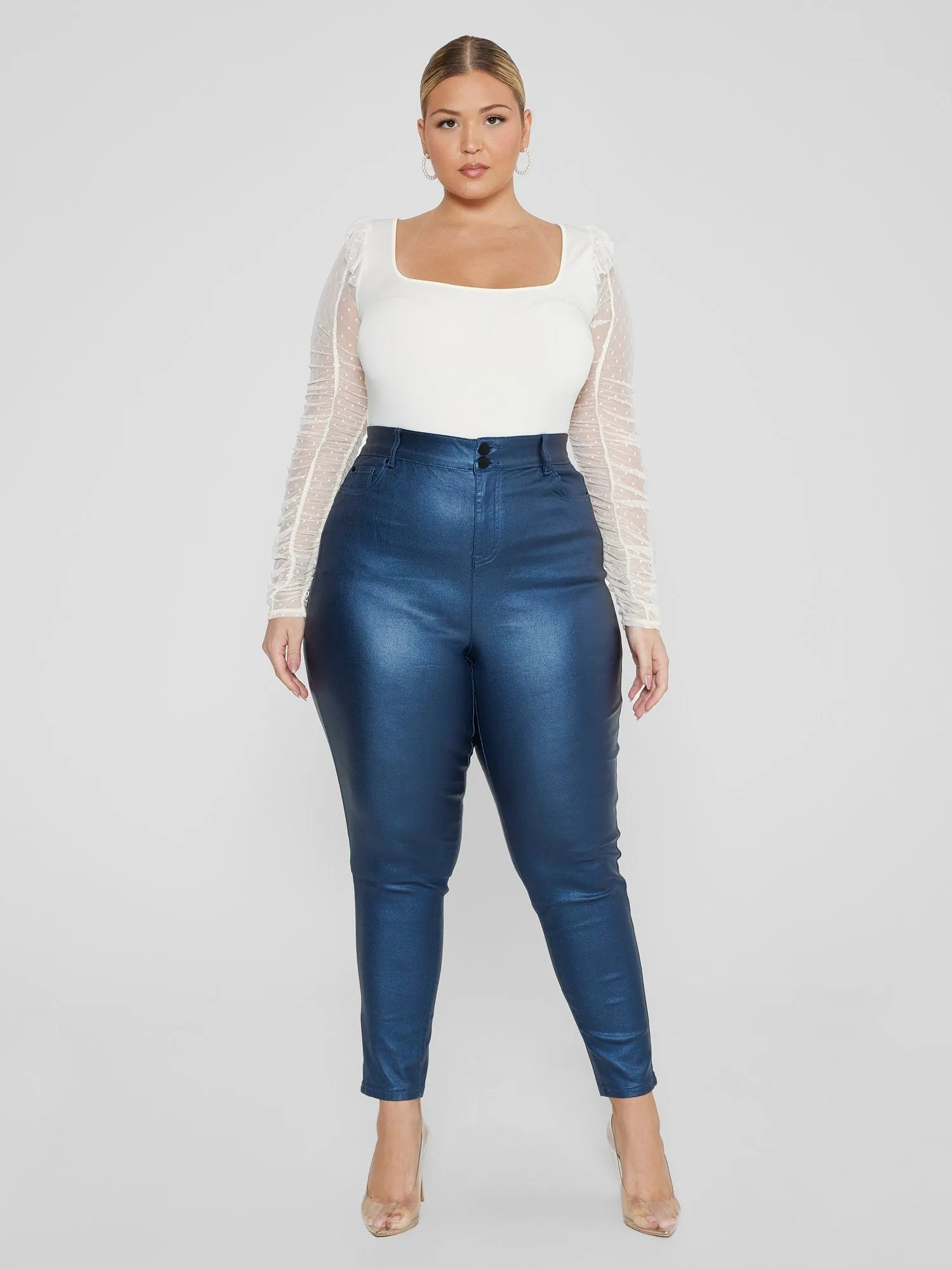 Fashion To Figure - Aisha Swiss Dot Sleeve Knit Bodysuit