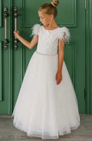Feather Sleeve Floral Tulle Dress E27
