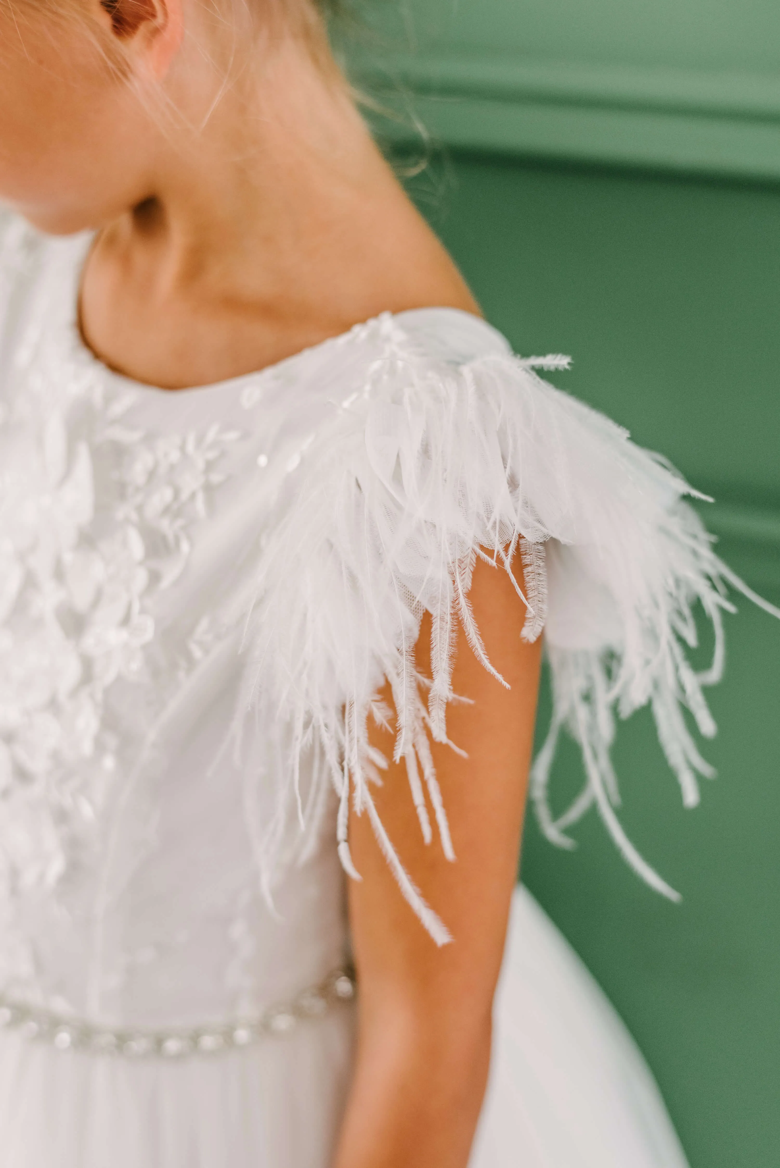 Feather Sleeve Floral Tulle Dress E27