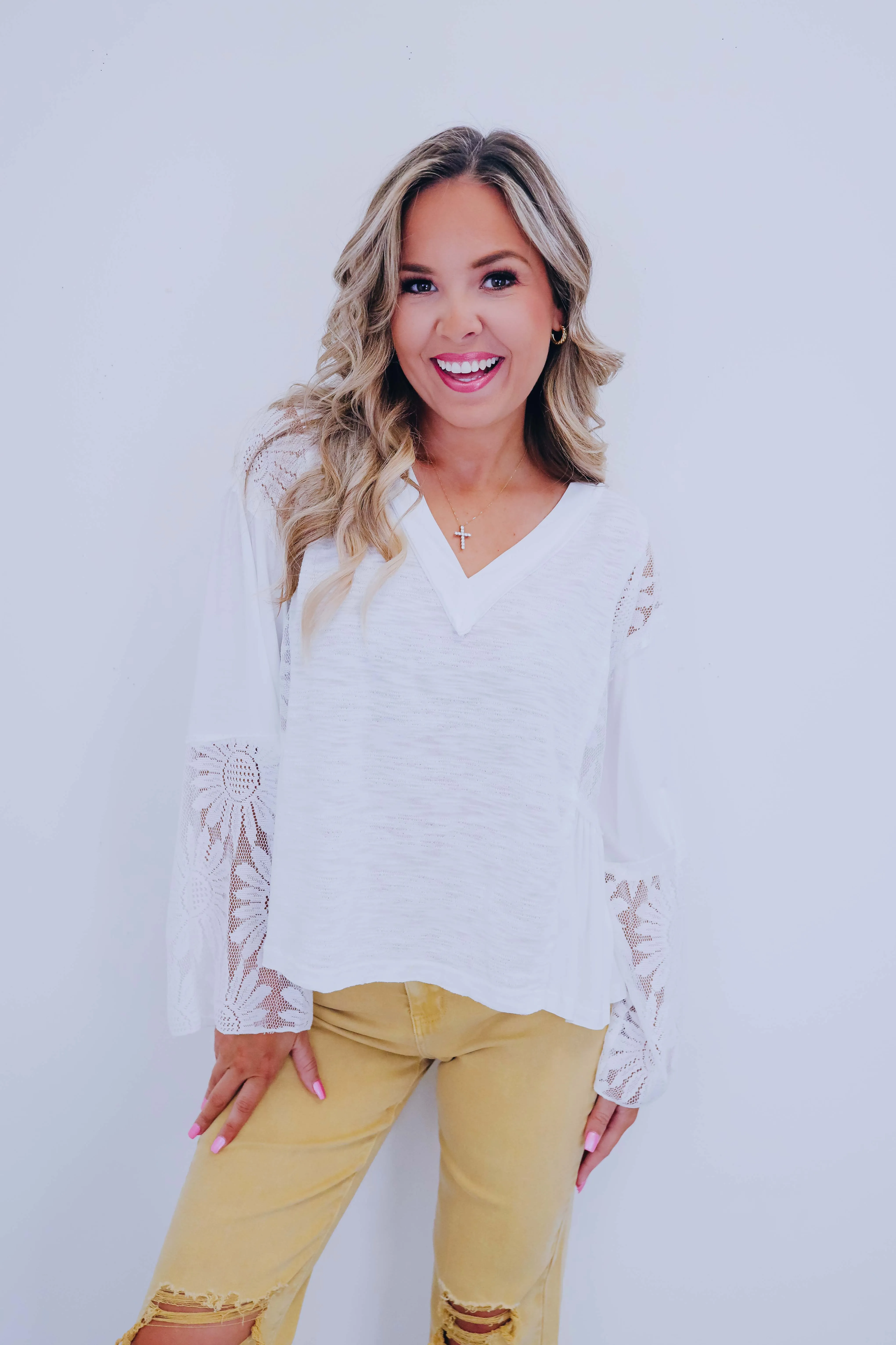 Feminine Flare Lace Sleeve Top By POL - 2 Colors