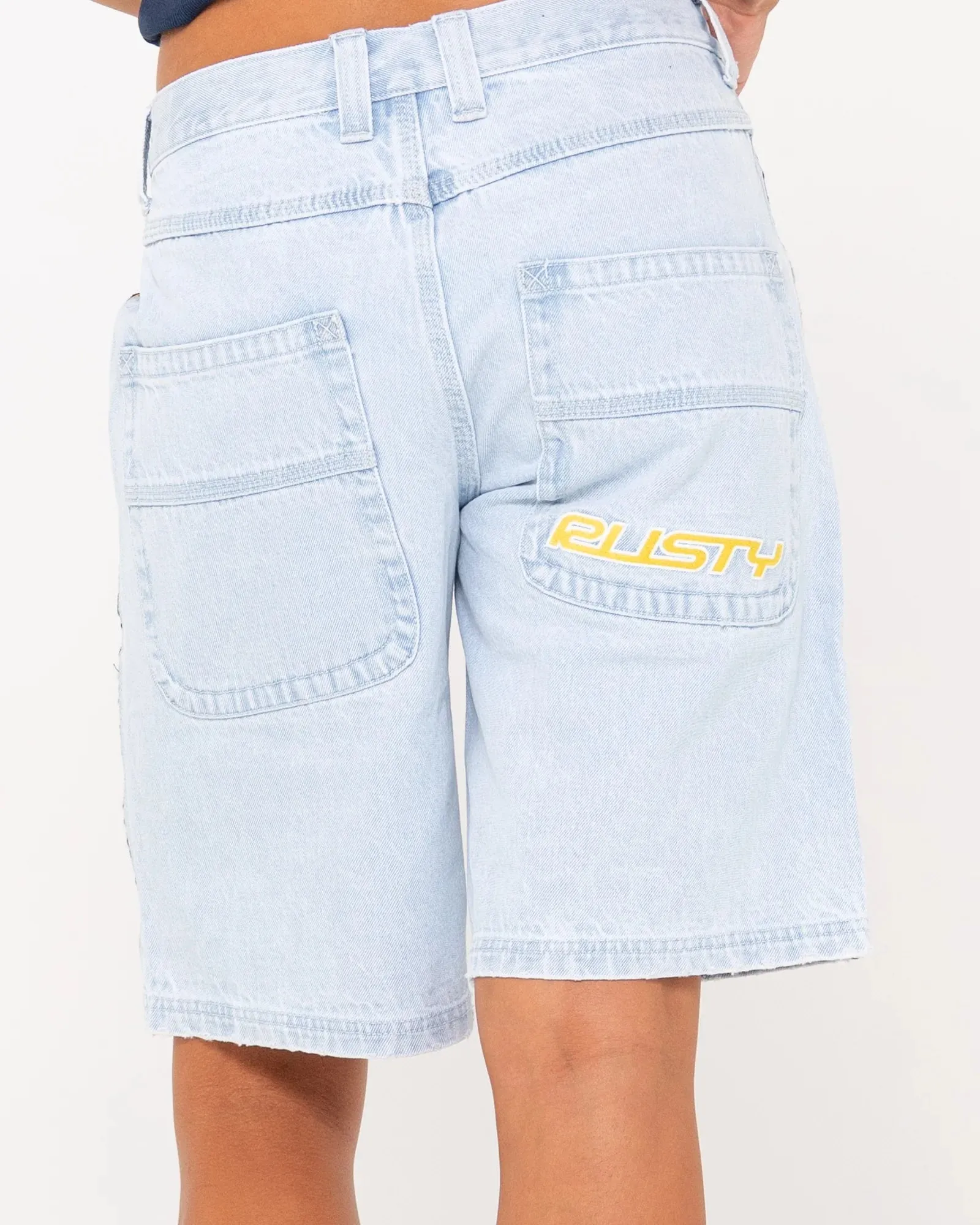 Flip Mommy Low Rise Wide Leg Denim Jort - Sky Blue Heather/ Red Gold