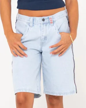 Flip Mommy Low Rise Wide Leg Denim Jort - Sky Blue Heather/ Red Gold