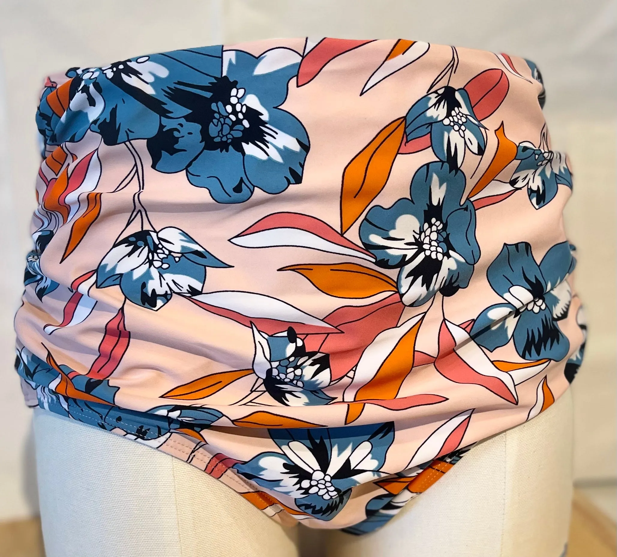 Floral Coral High Waist Swim Bottoms