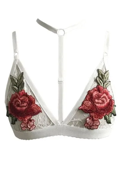 Floral Embroidery Choker Bralette