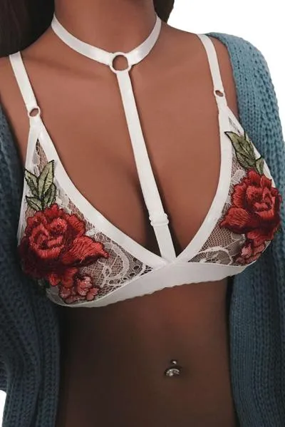 Floral Embroidery Choker Bralette