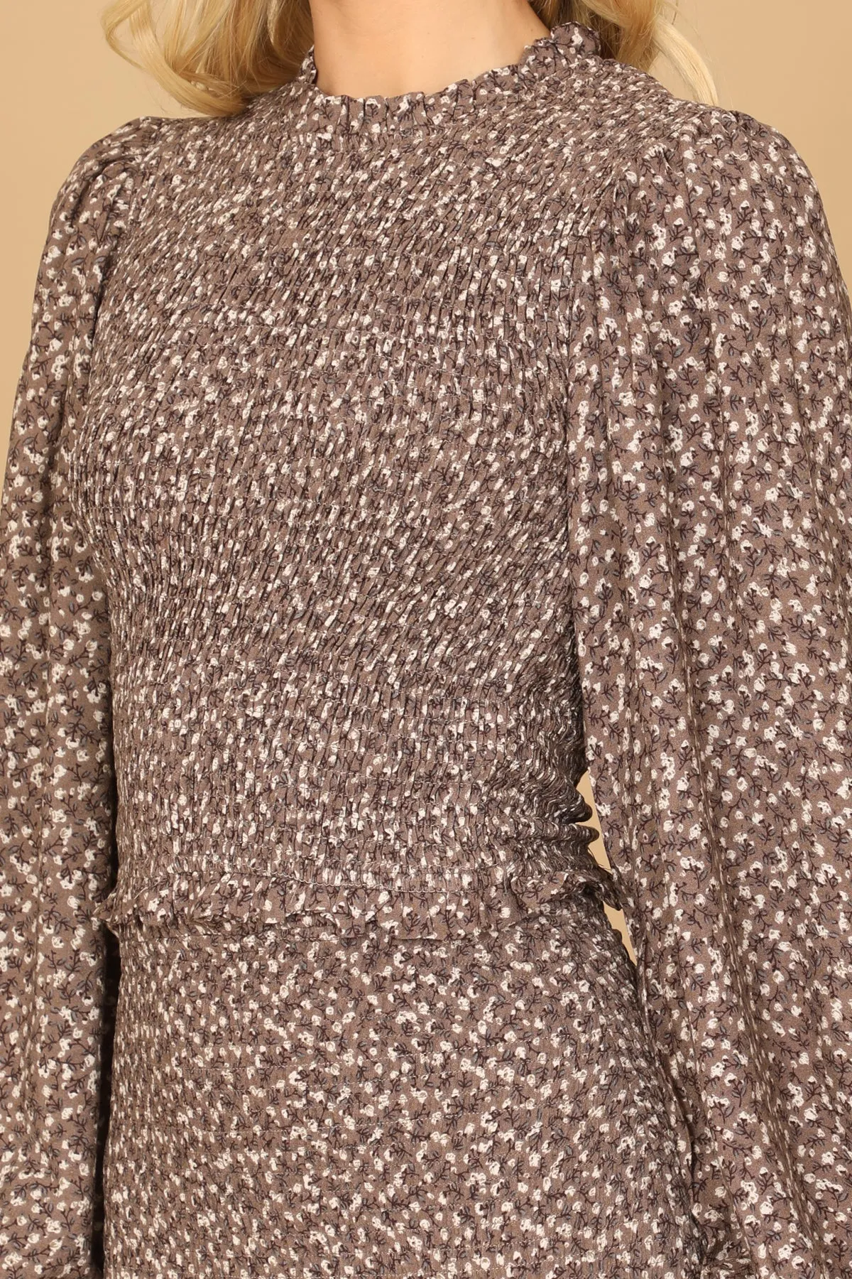 FLORAL LONG PUFF SLEEVE TOP SMOCKED SKIRT
