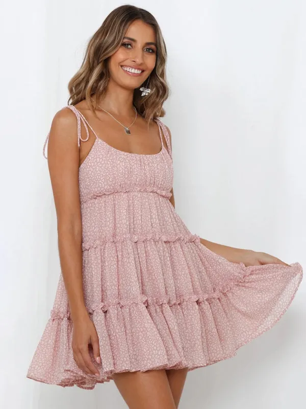 Floral Mini Dress with Tiered Ruffles and Spaghetti Straps