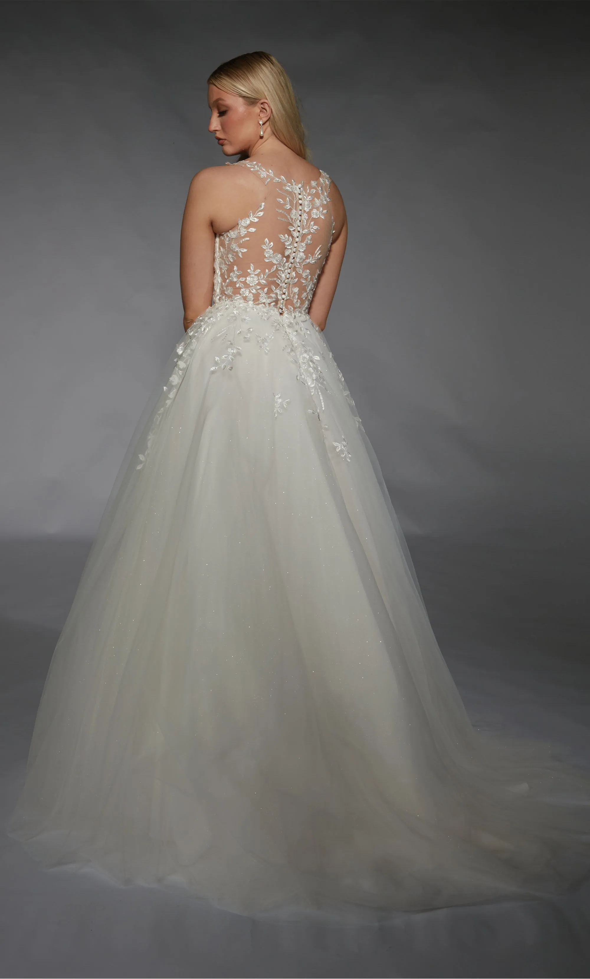 Formal Wear, Long, Tulle/lace, Plunging Neckline, Ball Gown, Illusion Back, Lace Appliques, Train