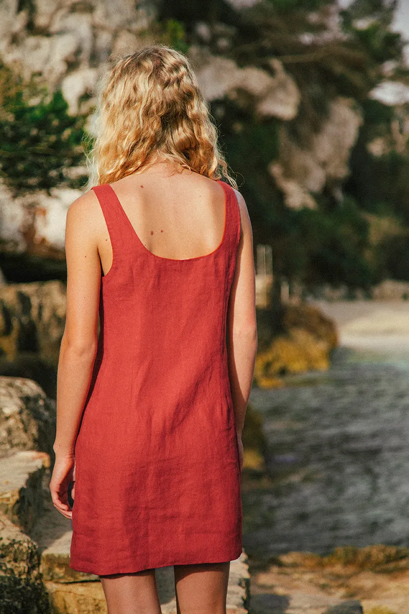 Francesca – Elegant Red Linen Dress for Women