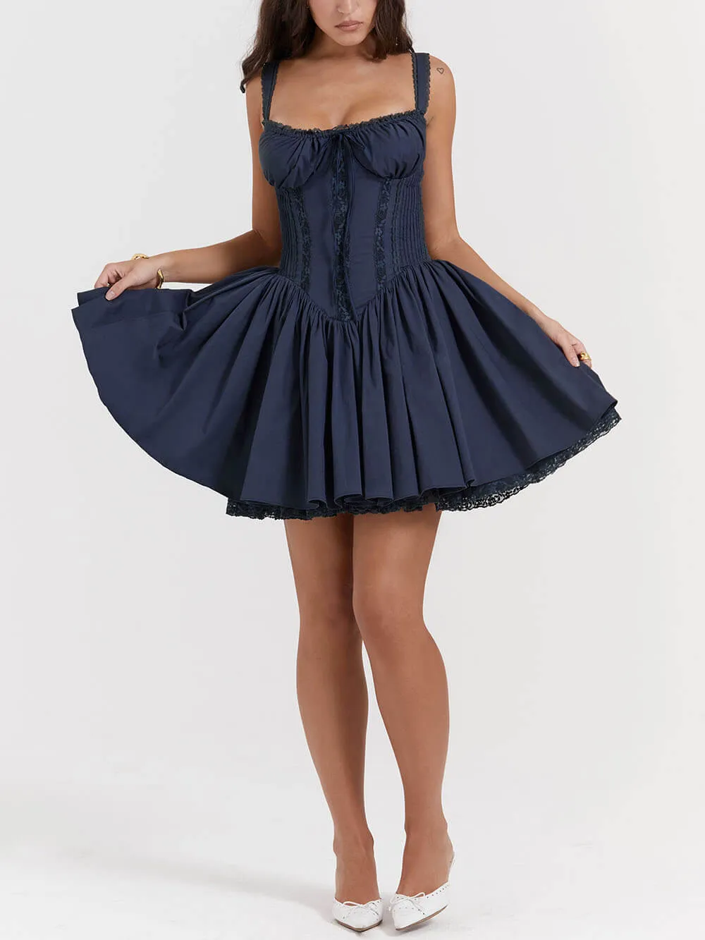 French Navy Stylish Corset Mini Dress