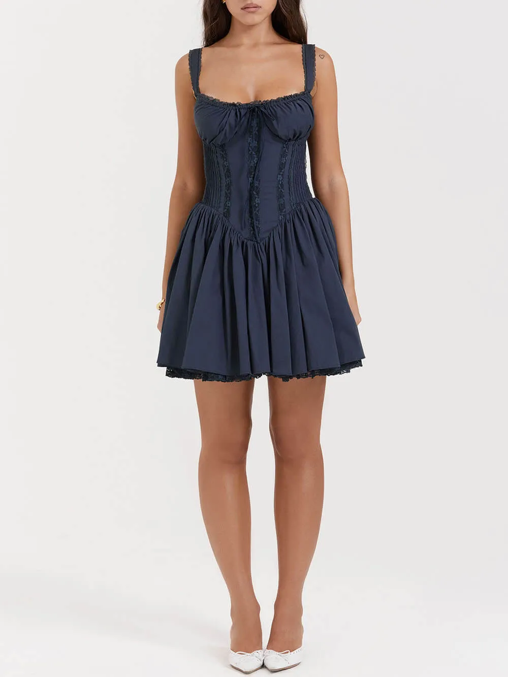 French Navy Stylish Corset Mini Dress