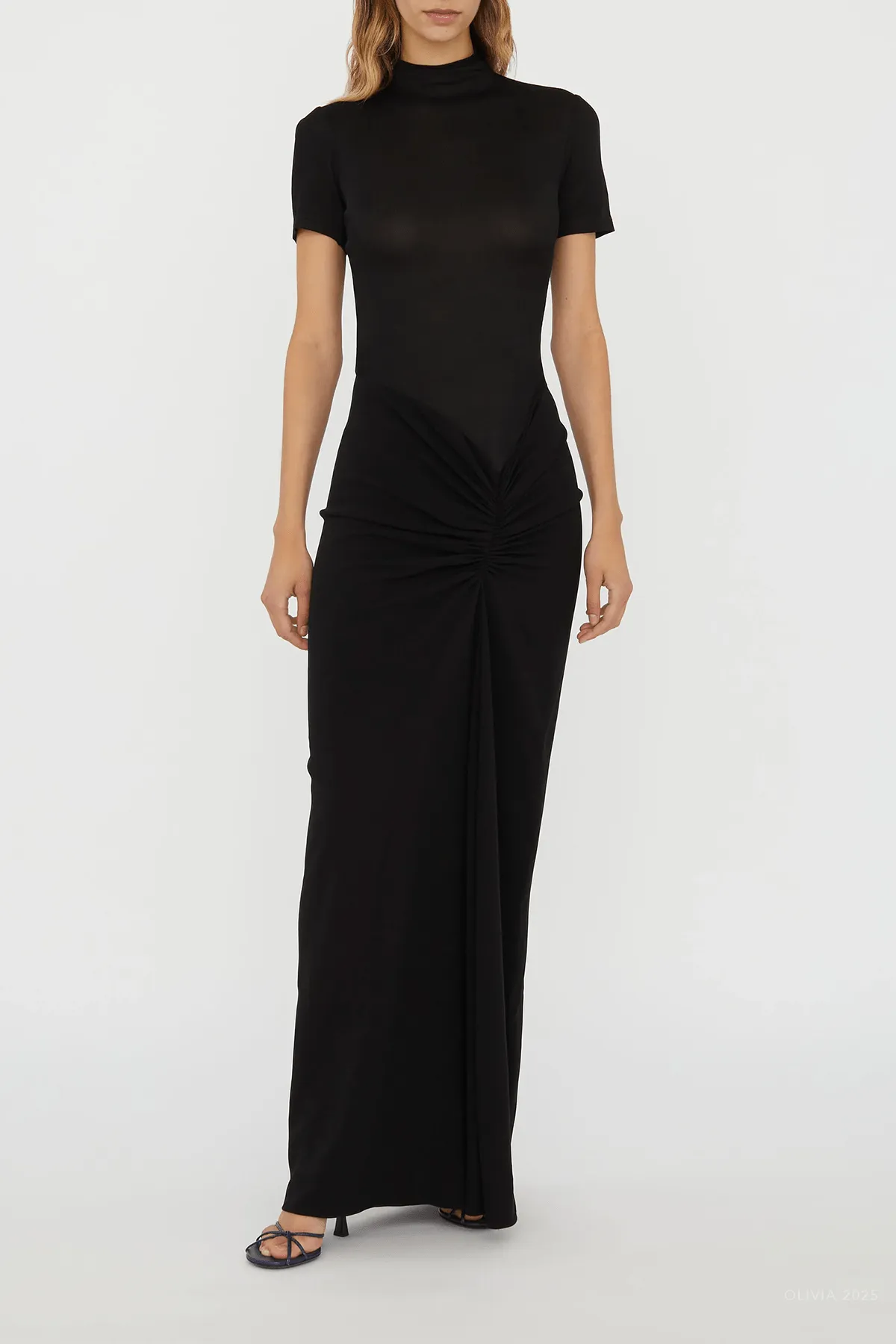 Fusion Ruched Tee Gown in Black
