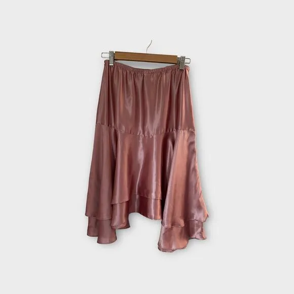 GAP Y2K Pink 100% Silk Satin Tiered Asymmetrical Mermaid Hem Skirt Size 2