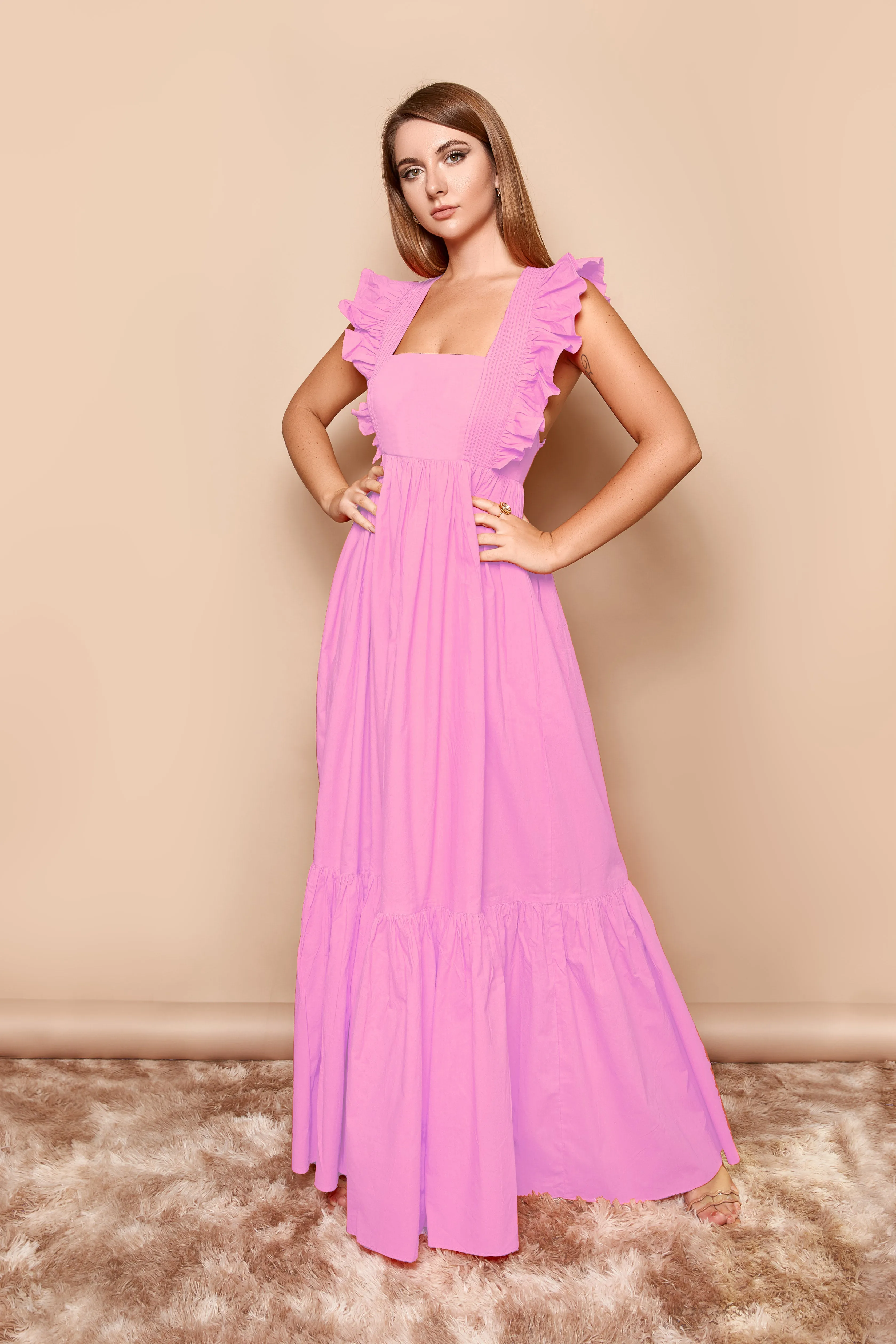 Gatsby Square-Neck Poplin Fit & Flare Maxi Dress