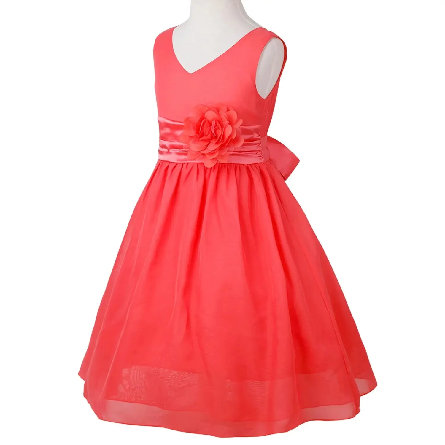 Girls Bridesmaid Dresses Teenage Birthday Party Tutu Sleeveless Dress Elegant Flower Princess Ball Gown for Kids Graduation Prom
