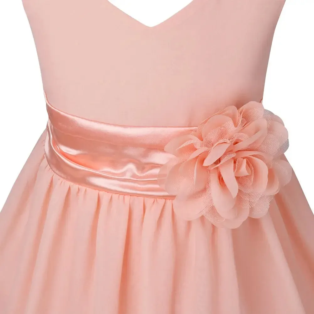 Girls Bridesmaid Dresses Teenage Birthday Party Tutu Sleeveless Dress Elegant Flower Princess Ball Gown for Kids Graduation Prom