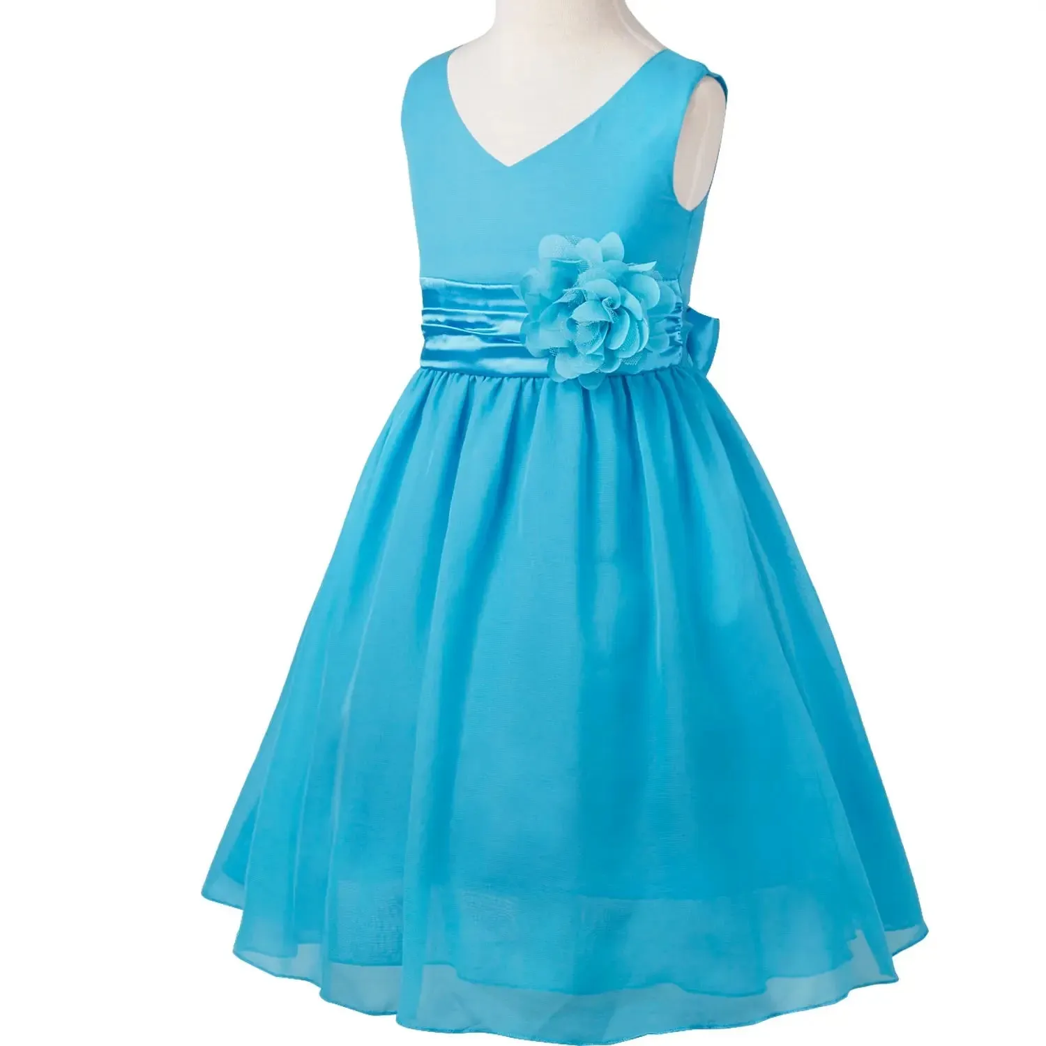 Girls Bridesmaid Dresses Teenage Birthday Party Tutu Sleeveless Dress Elegant Flower Princess Ball Gown for Kids Graduation Prom