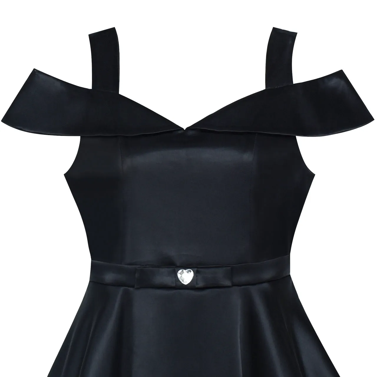 Girls Dress Black Off Shoulder Flare Party Swing Twirly Vintage Dress Size 6-8 Years