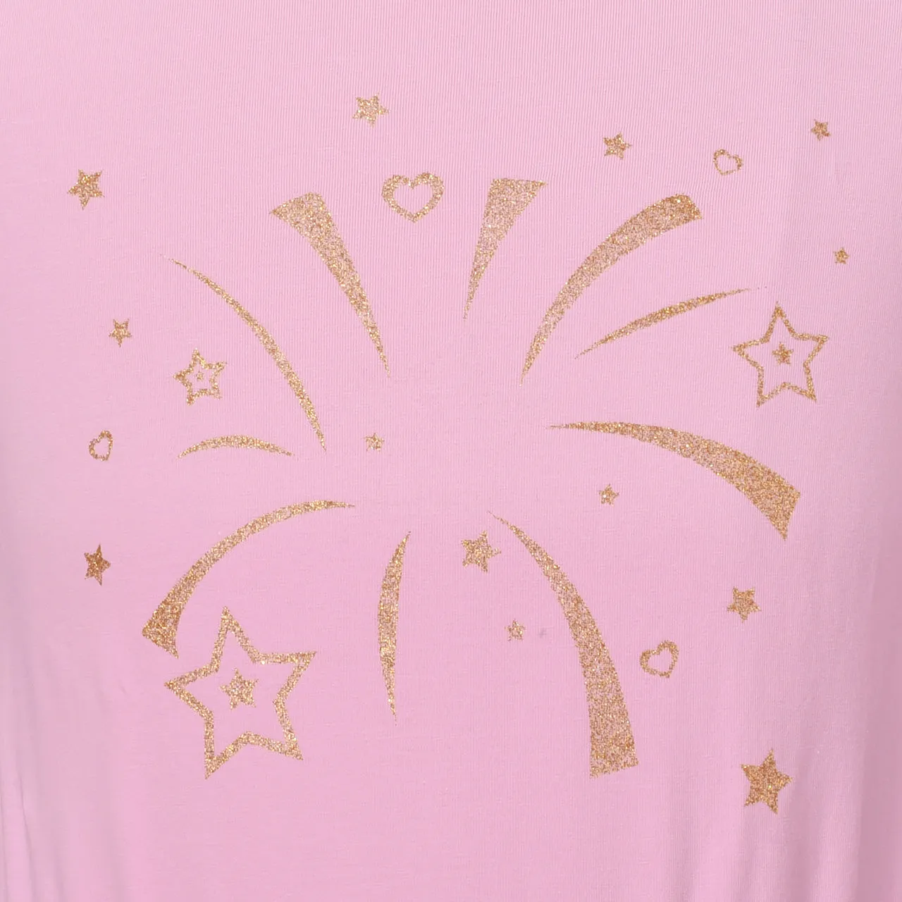 Girls Dress Cotton Top Pink Gold Firework O Neck Short Sleeve Size 4-8 Years