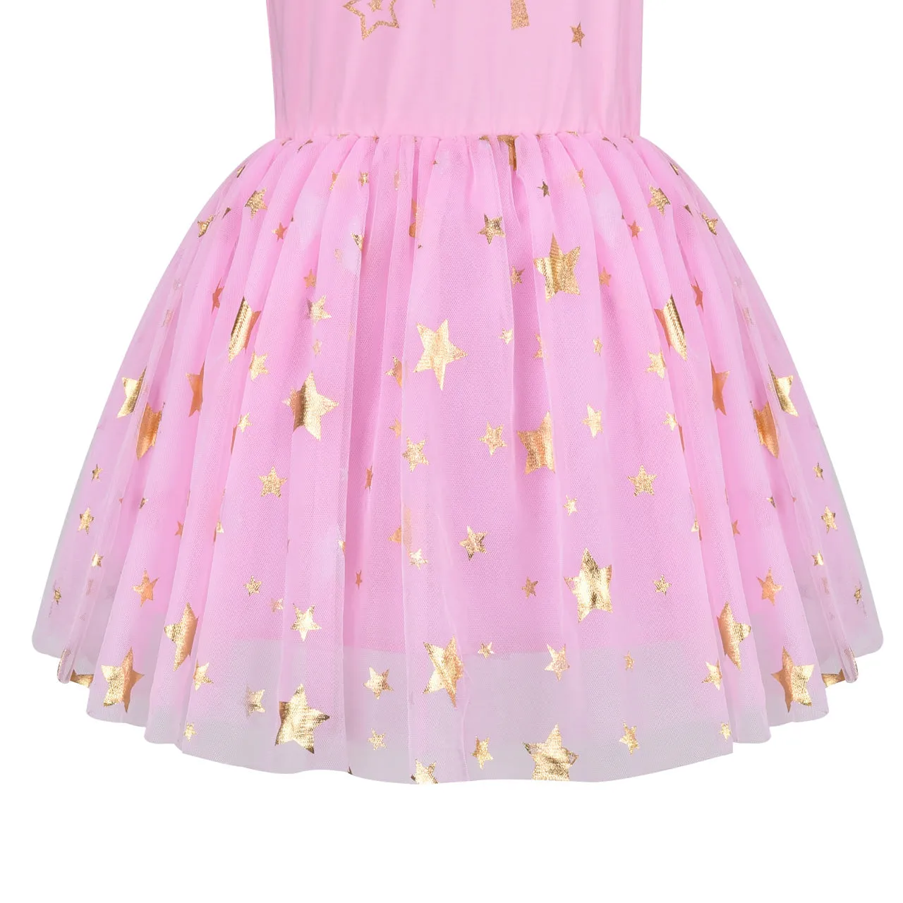 Girls Dress Cotton Top Pink Gold Firework O Neck Short Sleeve Size 4-8 Years