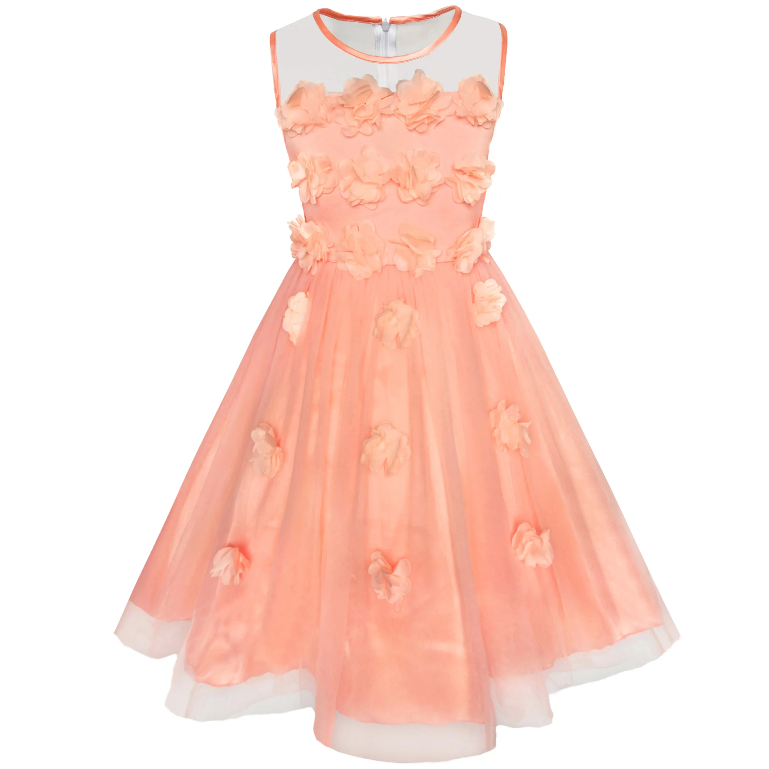 Girls Dress Dimensional Flower Birthday Wedding Dress Size 5-12 Years